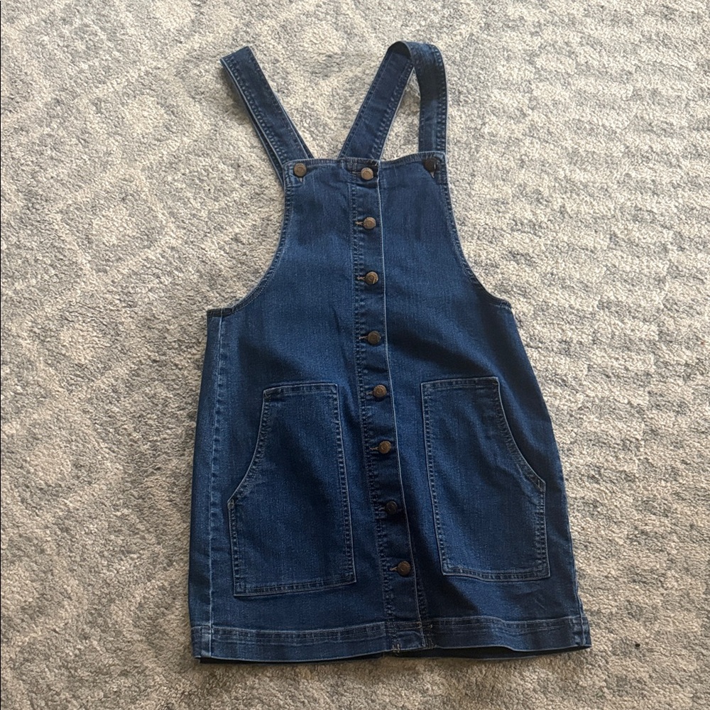 Blue Spice Dark Blue Denim Pinafore Dress with Front Buttons